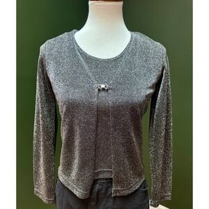 Vintage iZ California Sparkly Silver Top/Cardigan Women's Size‎ S